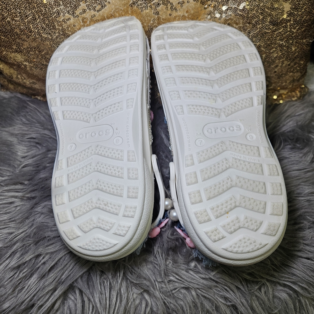 CROCS White Mules with Pink and Blue Embellishments - Picture 4 of 5